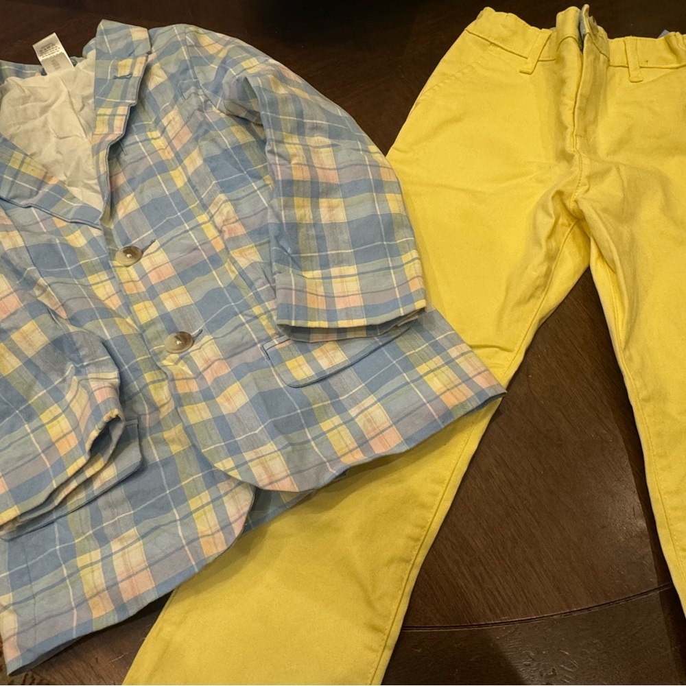 Gymboree Blue Plaid Blazer with Yellow Pants Size 5 - Picture 1 of 5